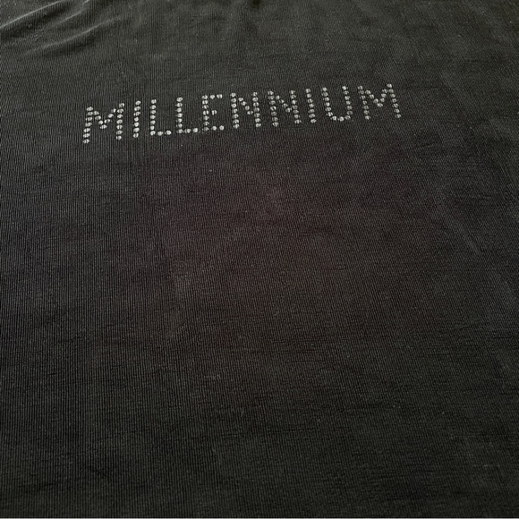 Vintage Black Stretchy Oversized Short Sleeve Ribbed "Millenium" Tee Shirt L XL - Picture 5 of 5
